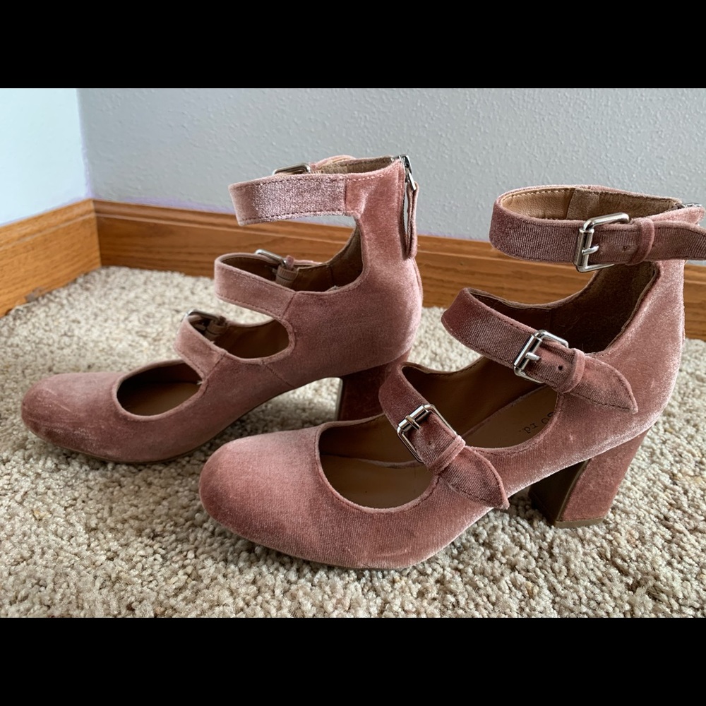 Pink velvet strap heels size 6